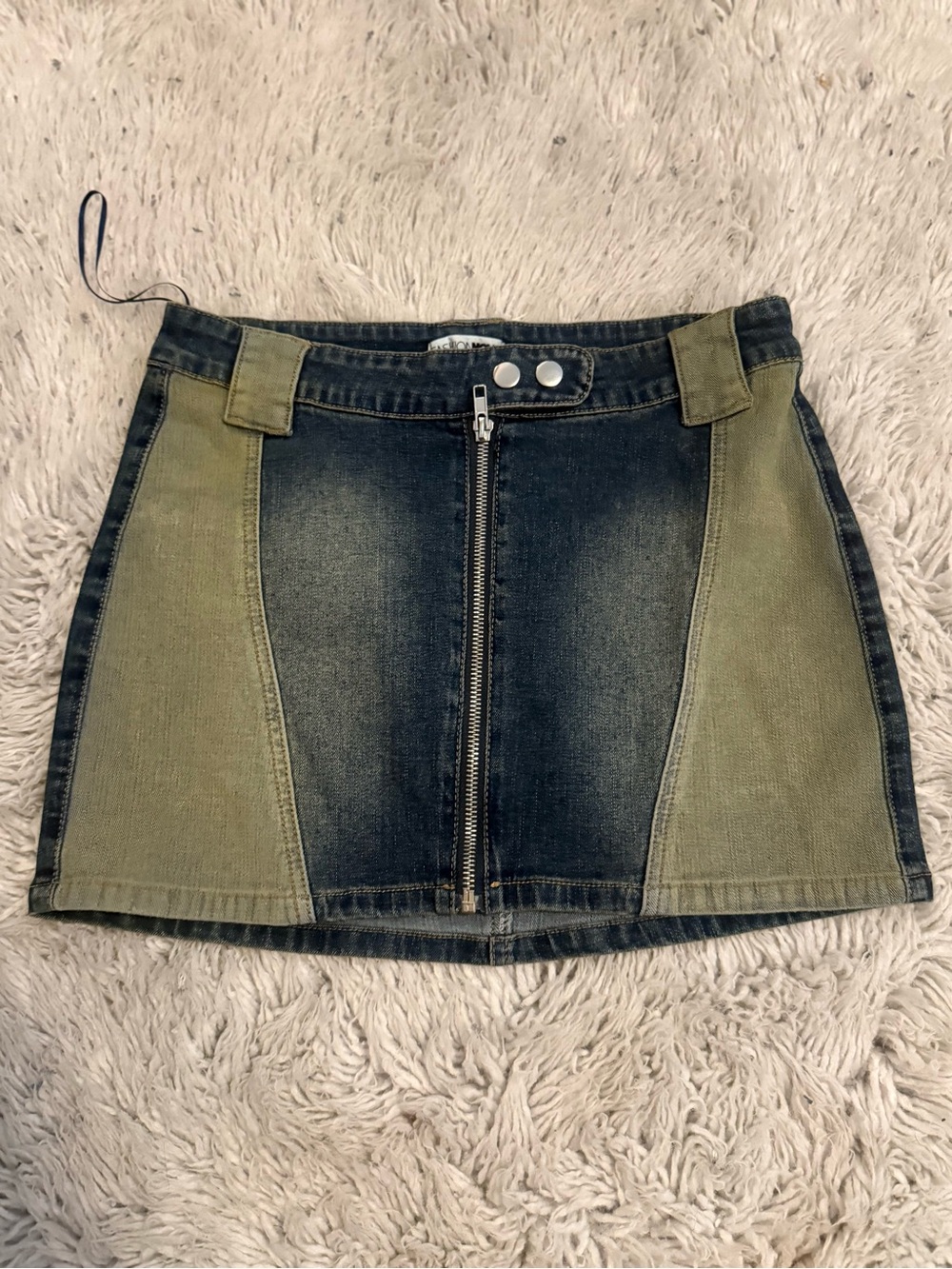 New Fashion Nova light and Dark Denim Front-Zip Mini Skirt